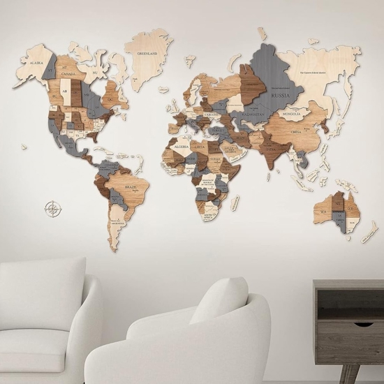 Mappa dal mondo 3d da parete 80x123 cm in legno componibile